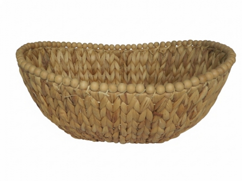Oval water hyacinth bowl with wooden beads